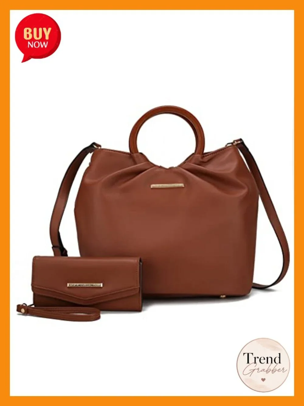Vegan Leather Tote Bag Set with Wristlet Wallet, Spacious Top Zipper Purse
